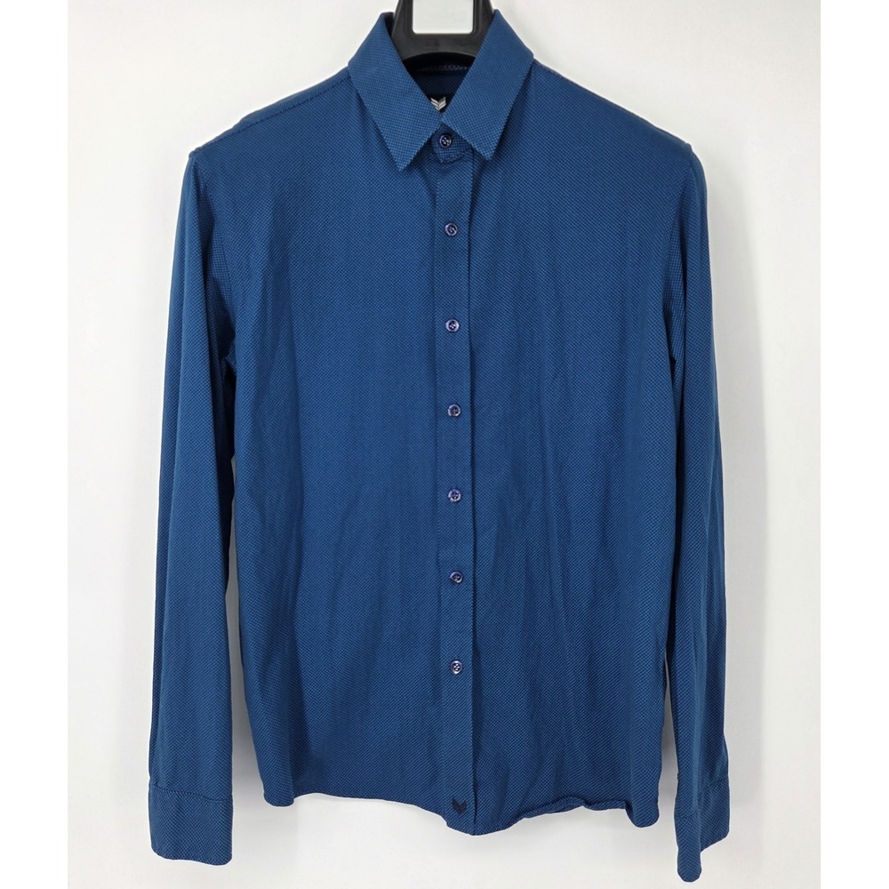 Buttercloth Button Up Long Sleep Shirt Mens Medium Blue Geometric AOP Icy Cotton